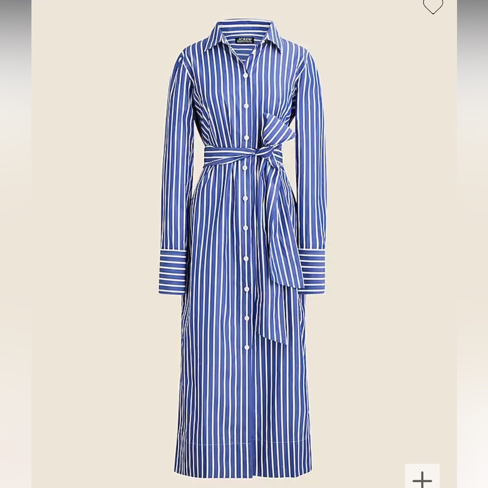 NWT J.Crew Long-sleeve button-up shirtdress in striped cotton poplin